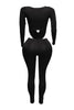 Curved U shape detailed draped front long sleeve top & leggings set