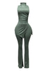 MOCK NECK SLIT TOP AND FLARE PANT SET