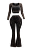 Mineral washed long sleeve crop top & bell bottom pants set