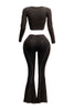 Mineral washed long sleeve crop top & bell bottom pants set