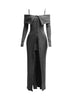 Long length spaghetti strap and off shoulder top & skirt leggings set