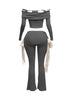 Off shoulder ribbon trim detailed top & pants set