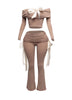 Off shoulder ribbon trim detailed top & pants set