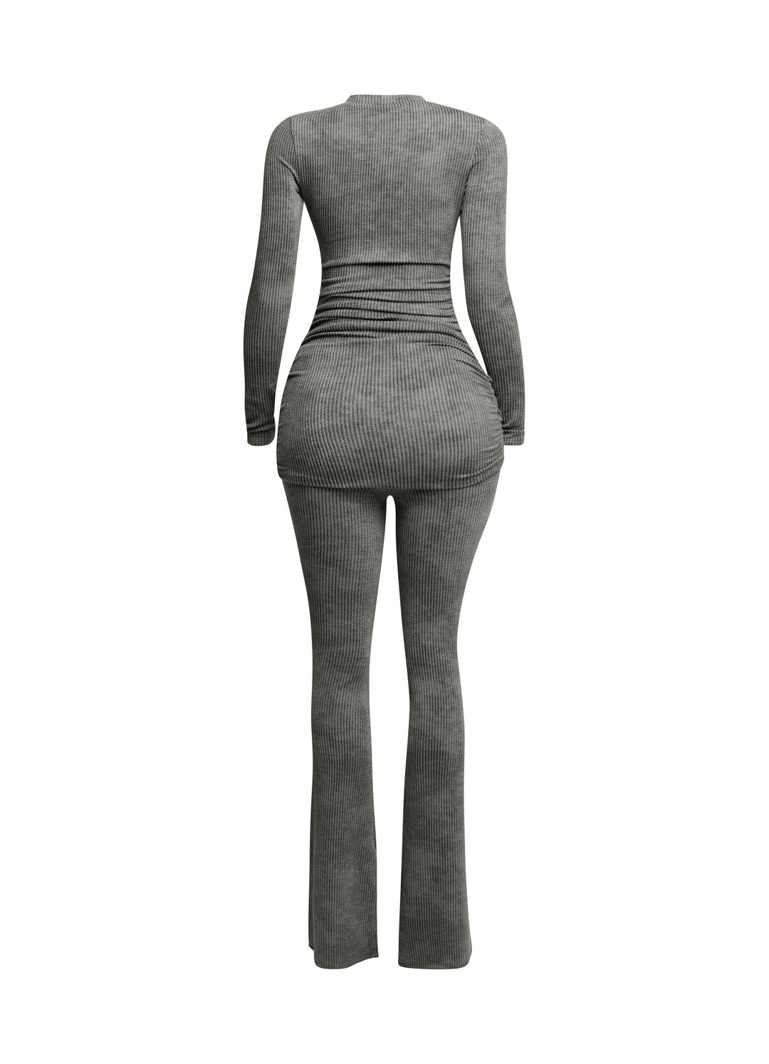 Washed rib round neck long sleeve & pants set