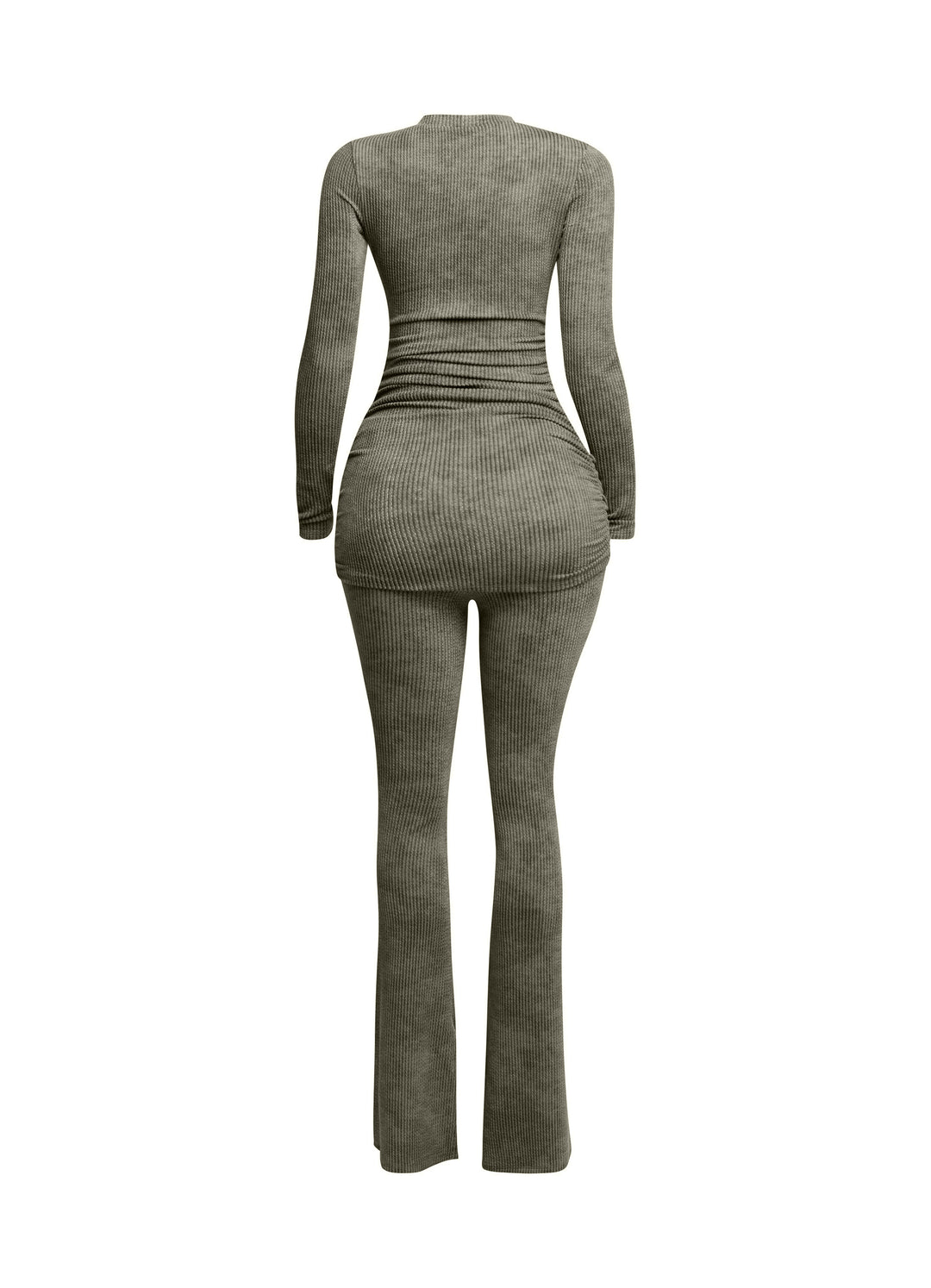 Washed rib round neck long sleeve & pants set