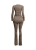 Washed rib round neck long sleeve & pants set