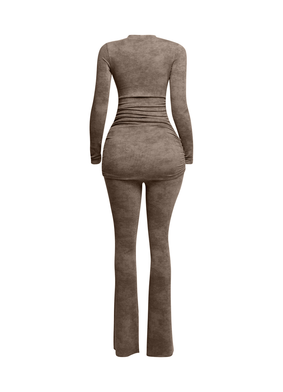 Washed rib round neck long sleeve & pants set