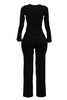 Rib fabric twisted front cut out detailed top & pants set