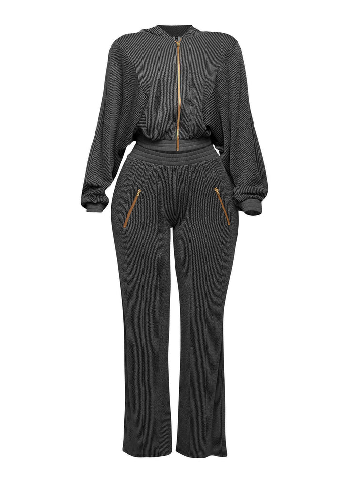 Zipper closure hoodie jacket & pants set