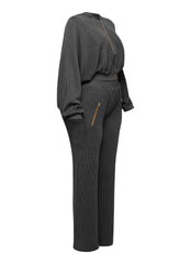Zipper closure hoodie jacket & pants set