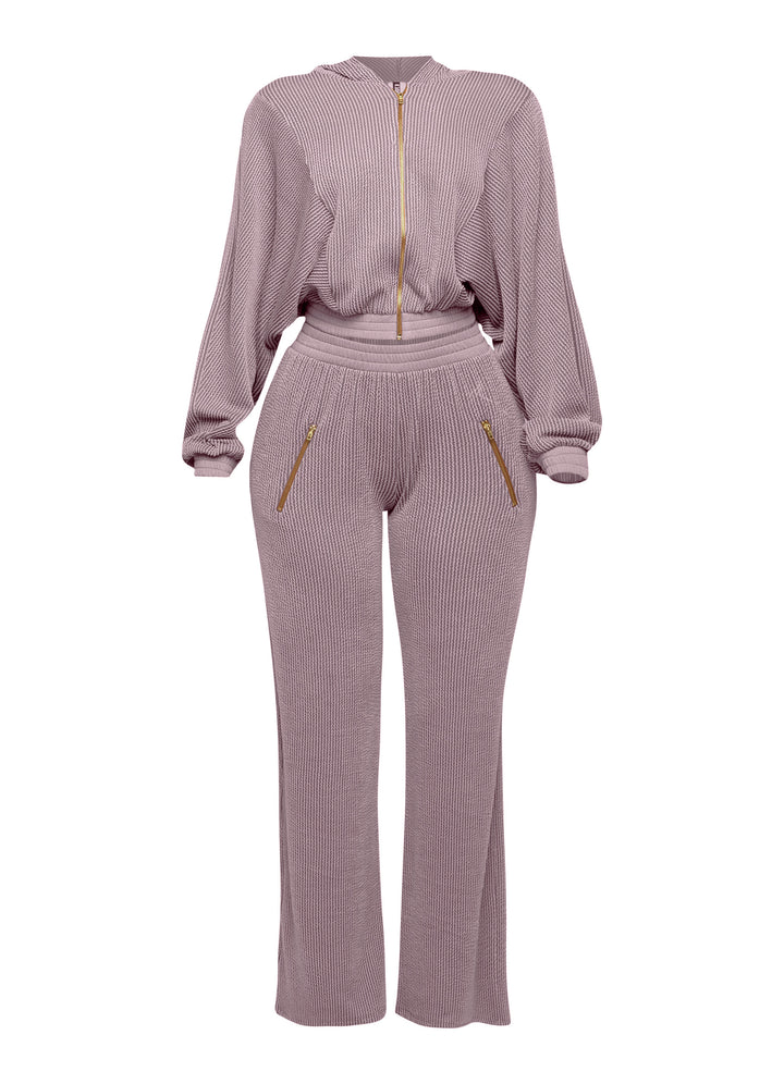 Zipper closure hoodie jacket & pants set