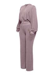 Zipper closure hoodie jacket & pants set