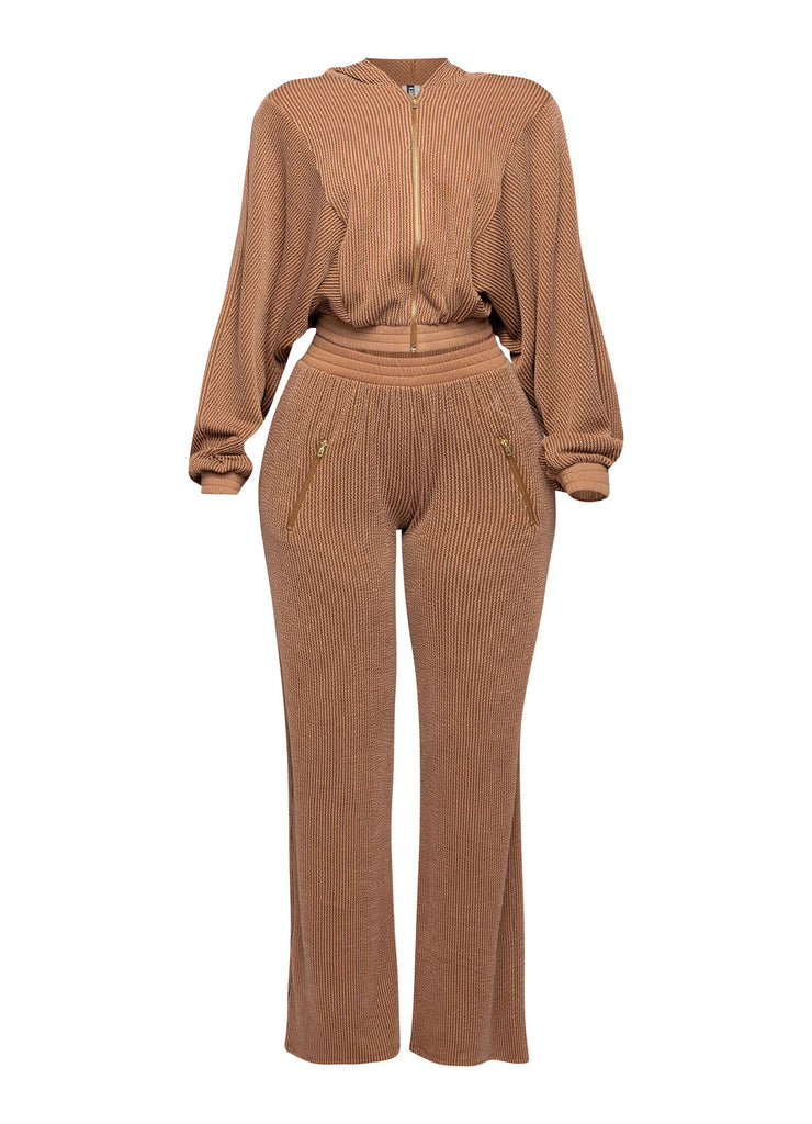 Zipper closure hoodie jacket & pants set