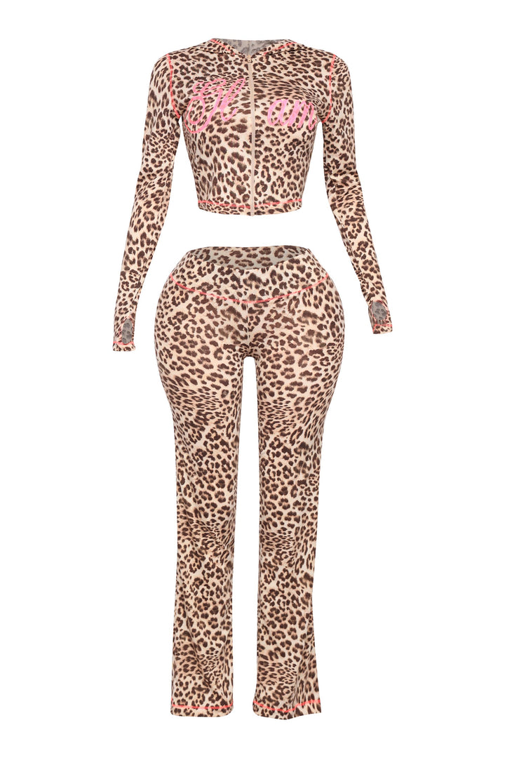 Glam Vibes Leopard Zip Hoodie Set.