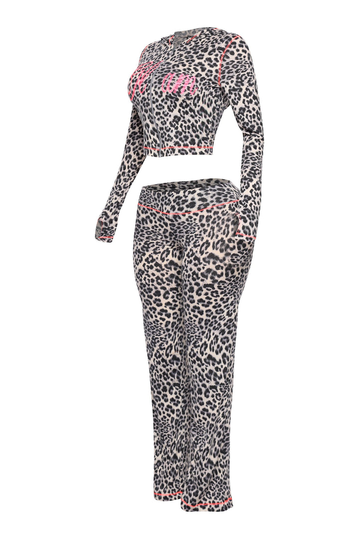 Glam Vibes Leopard Zip Hoodie Set.