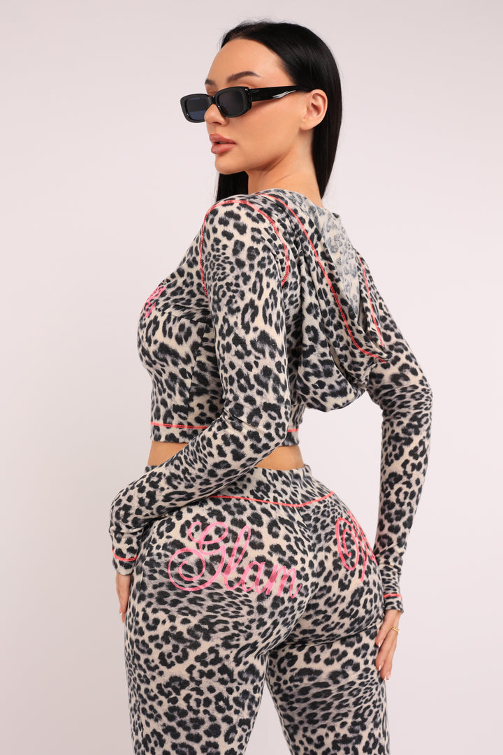 Glam Vibes Leopard Zip Hoodie Set.