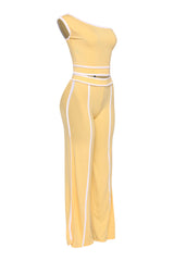 Color contrast detailed off shoulder SET.