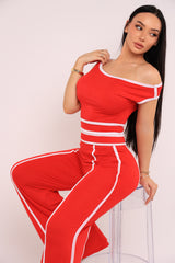 Color contrast detailed off shoulder SET.