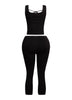 Trendy black tie-front tank top and capri pant set, designed for stylish and effortless day-to-night transitions.