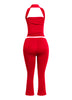 Fiery red halter neck top with matching capri pants, delivering a sleek and daring silhouette for fashion-forward events and valentine