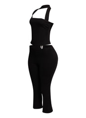 Fashion-forward halter top and capri pant set, offering a modern and flattering silhouette for any stylish occasion.