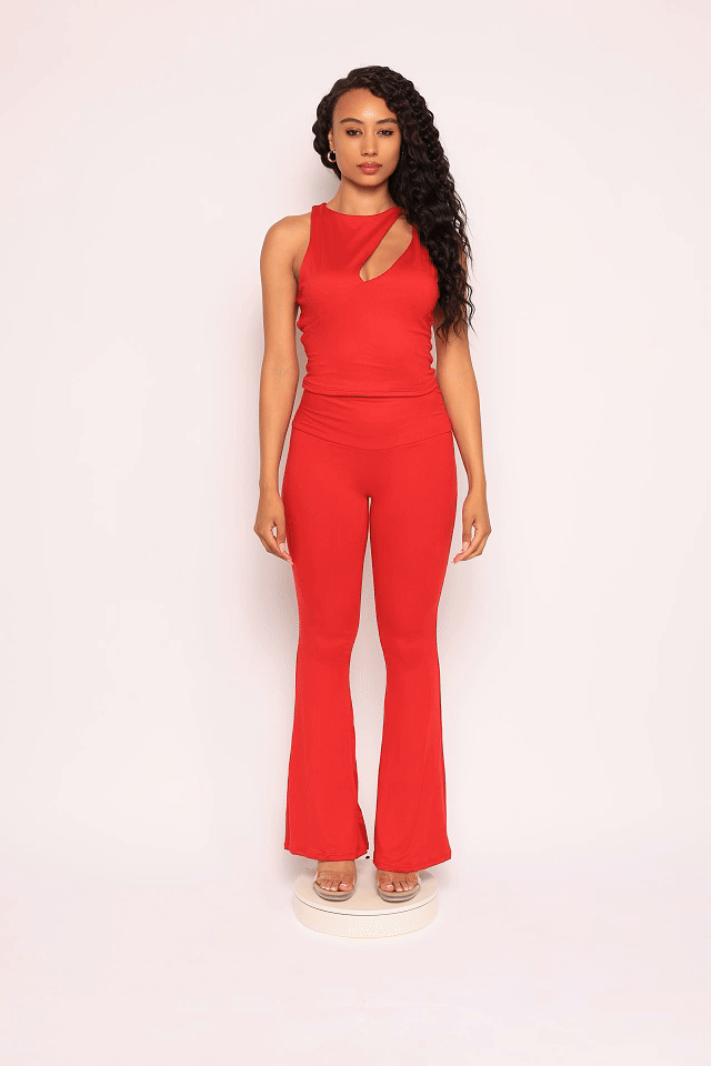 Twist Play Cut-Out Top & Flare Pants Set