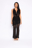 Hooded cowl neck openback lace top and flared pant set
