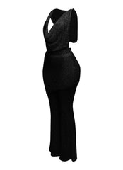 Hooded cowl neck openback lace top and flared pant set
