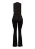 Minimal black matching set with plunging neckline and soft flared trousers