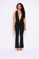 Curve Call Deep V Twist Front Top and Flare Pant Set