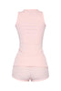  Rib knit pink two-piece with scoop neck top and button detail