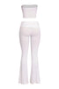 Clean white bandeau and flare pant outfit with elevated basics vibe

