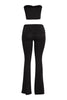 All-black tube top and flare pant lounge set with elevated minimal feel

