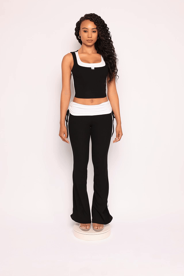 Color contrast tank top and foldover band pant set