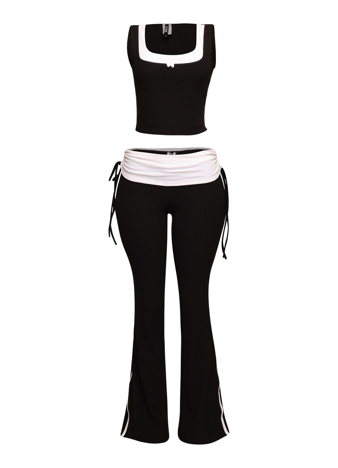 Color contrast tank top and foldover band pant set