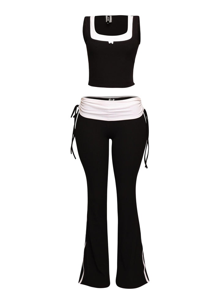 Color contrast tank top and foldover band pant set