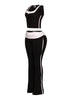 Color contrast tank top and foldover band pant set
