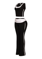 Color contrast tank top and foldover band pant set
