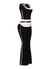 Color contrast tank top and foldover band pant set