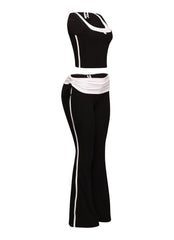 Color contrast tank top and foldover band pant set