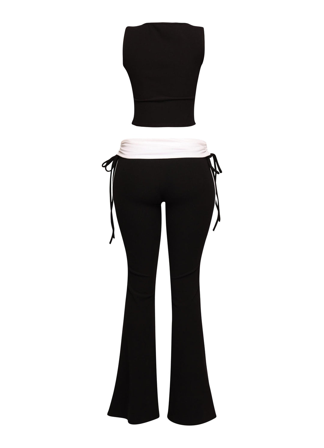 Color contrast tank top and foldover band pant set