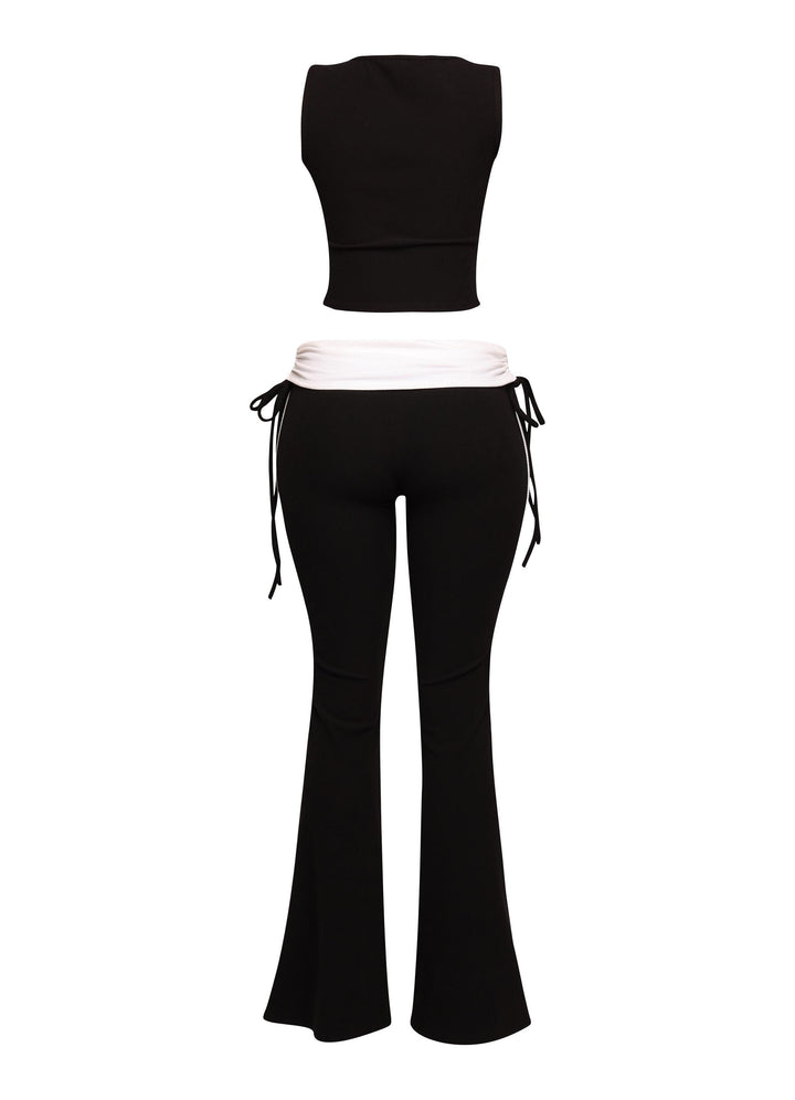 Color contrast tank top and foldover band pant set