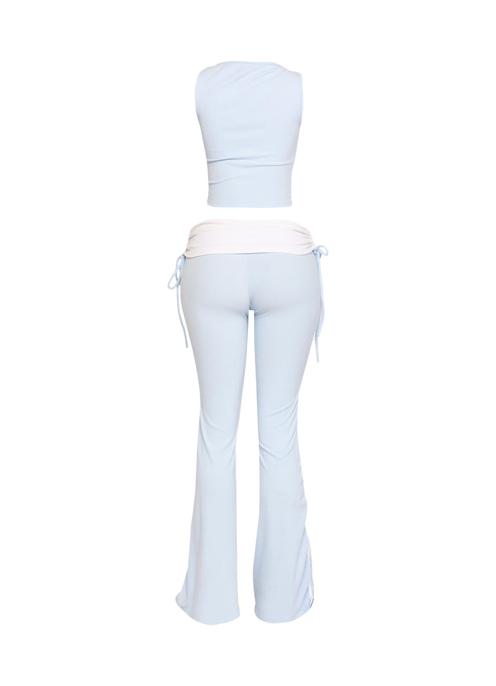 Color contrast tank top and foldover band pant set