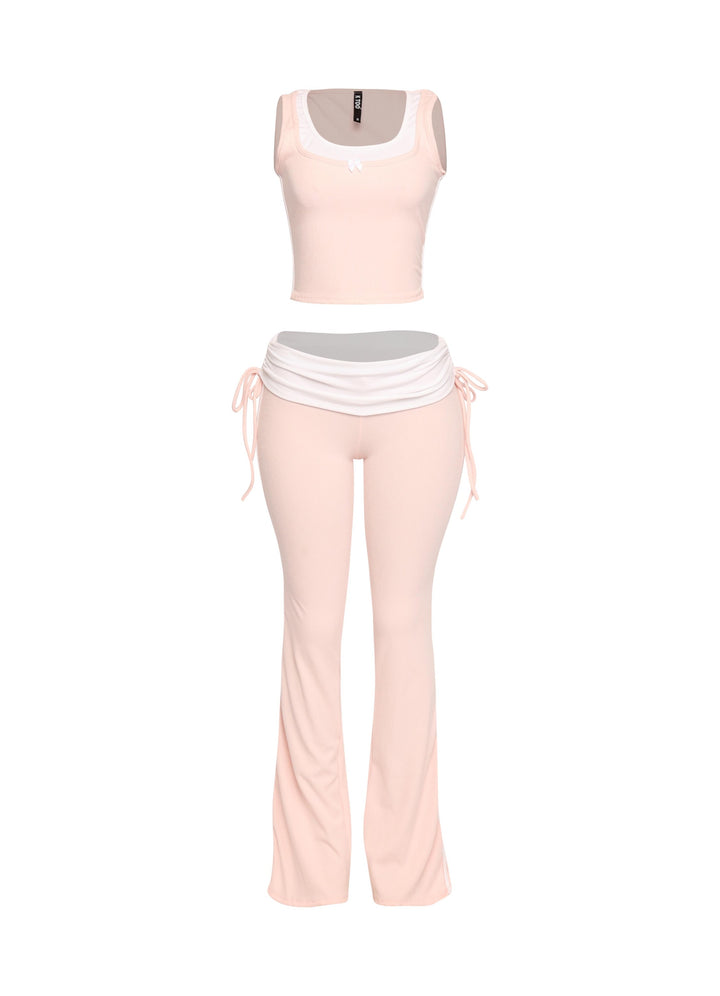 Color contrast tank top and foldover band pant set