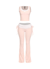 Color contrast tank top and foldover band pant set
