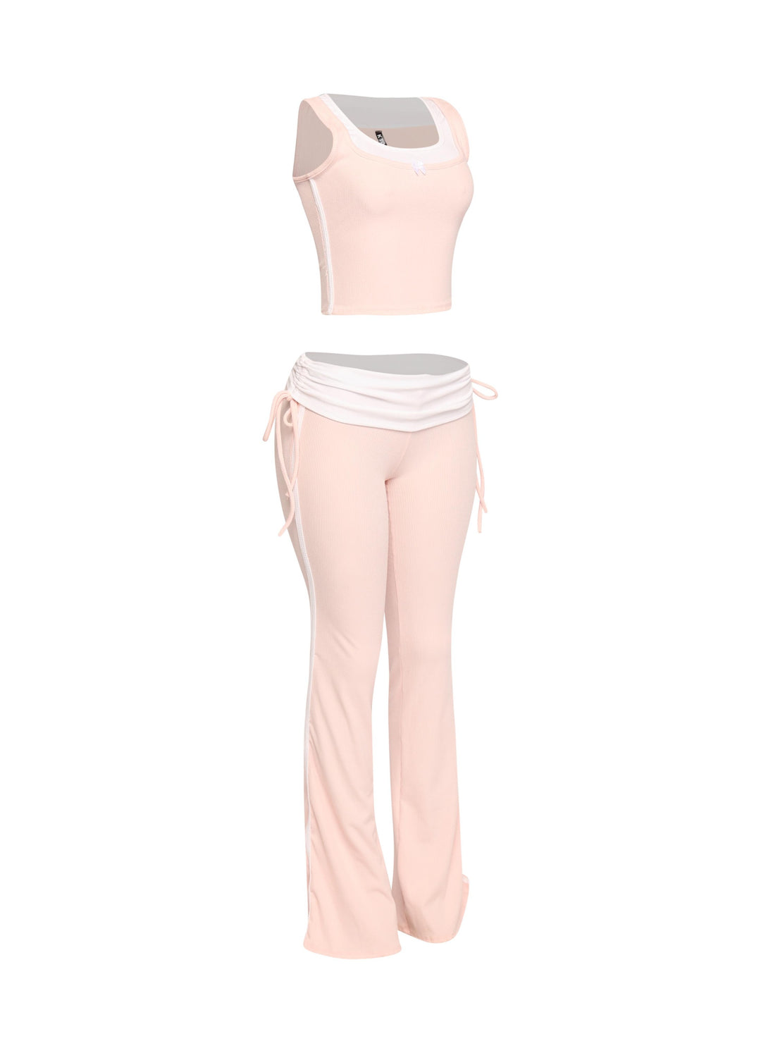 Color contrast tank top and foldover band pant set