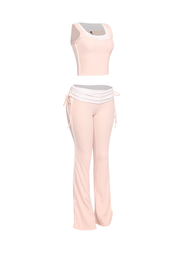 Color contrast tank top and foldover band pant set