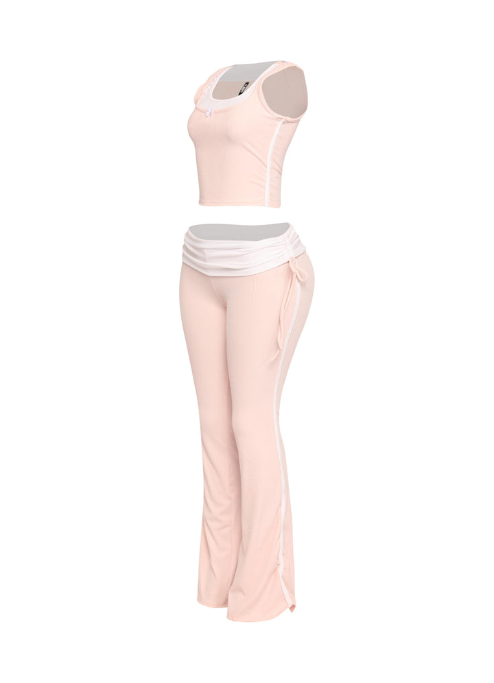 Color contrast tank top and foldover band pant set