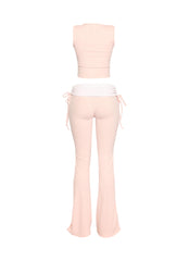 Color contrast tank top and foldover band pant set