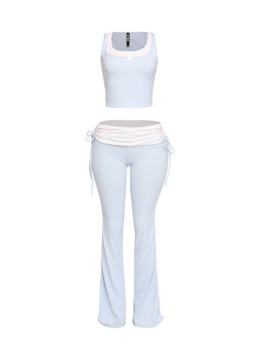 Color contrast tank top and foldover band pant set